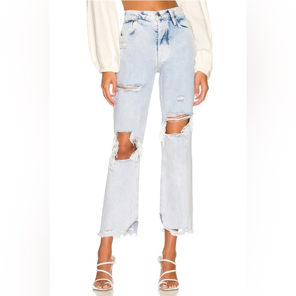 Free People Tapered Baggy Boyfriend Distressed Jeans Purple Rock Light Wash NEW - Picture 6 of 12